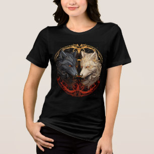 Celestial Wolves – Gold & Fire Spirit Design Tri-Blend Shirt