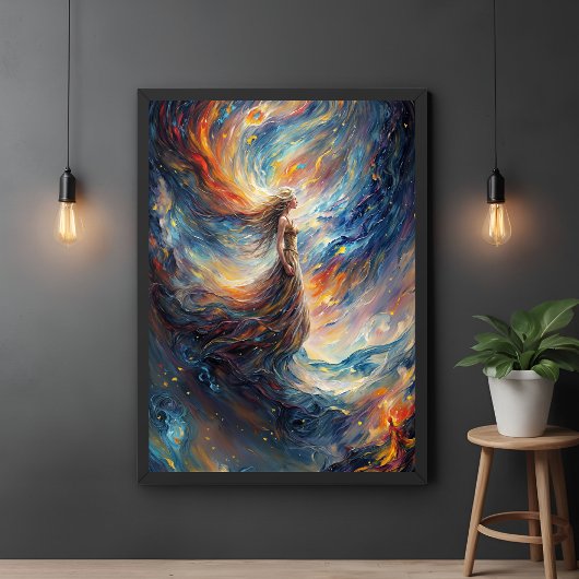 Celestial Woman Fiery Cosmos Art Poster