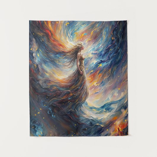 Celestial Woman Fiery Cosmos Art Wandteppich (Vorderseite)