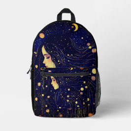 Celestial Woman Goddess Moon Stars Sky Bedruckter Rucksack