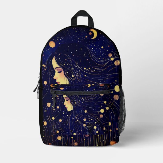 Celestial Woman Goddess Moon Stars Sky Bedruckter Rucksack (Vorderseite)