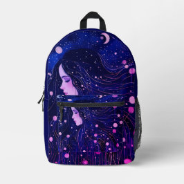Celestial Woman Goddess Moon Stars Sky Bedruckter Rucksack