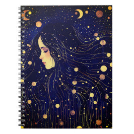 Celestial Woman Goddess Moon Stars Sky Notizblock