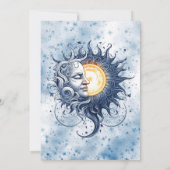 Celestial Yellow Blue Sun Moon Art Deco Hochzeit Einladung (Rückseite)