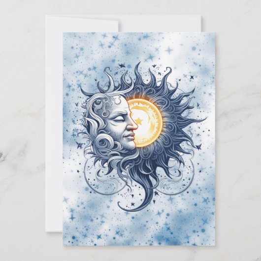 Celestial Yellow Blue Sun Moon Art Deco Hochzeit Einladung (Rückseite)