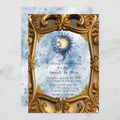 Celestial Yellow Blue Sun Moon Art Deco Hochzeit Einladung (Vorne/Hinten)