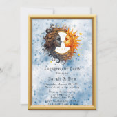 Celestial Yellow Blue Sun Moon Engagement Party Einladung (Vorderseite)