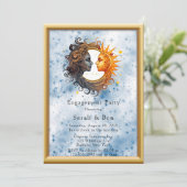 Celestial Yellow Blue Sun Moon Engagement Party Einladung (Stehend Vorderseite)