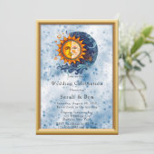 Celestial Yellow Blue Sun Moon Wedding Einladung (Stehend Vorderseite)
