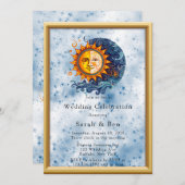 Celestial Yellow Blue Sun Moon Wedding Einladung (Vorne/Hinten)