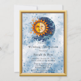 Celestial Yellow Blue Sun Moon Wedding Einladung