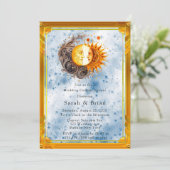 Celestial Yellow Blue Sun Wedding Couples Dusche Einladung (Stehend Vorderseite)