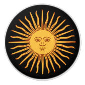 Celestial Yellow Sunshine Face on Black Elegant Keramikknauf (Vorderseite)