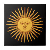 Celestial Yellow Sunshine Face on Black Stylish Fliese (Vorderseite)