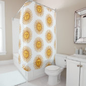 Celestial Yellow Sunshine Face on White Elegant Duschvorhang (Beispiel)
