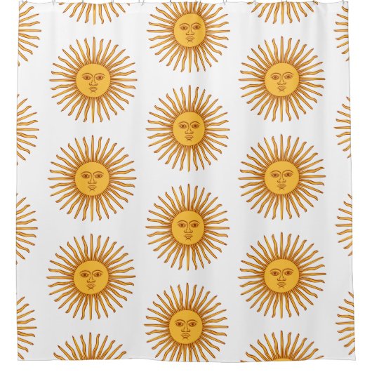 Celestial Yellow Sunshine Face on White Elegant Duschvorhang (Vorderseite)