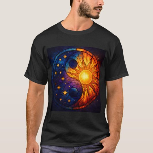 Celestial Yin Yang Stained Glass Art T-Shirt (Vorderseite)