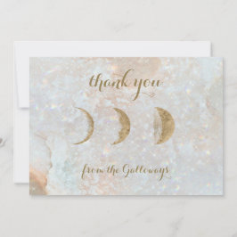 Celestial Zodiac Moon Blue Gold Typografy Wedding Dankeskarte