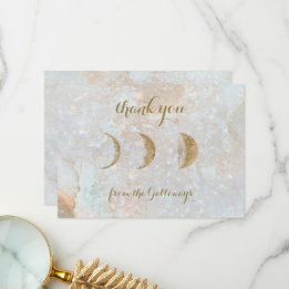 Celestial Zodiac Moon Blue Gold Typografy Wedding Dankeskarte
