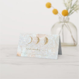 Celestial Zodiac Moon Blue Gold Wedding Table Platzkarte