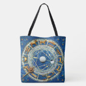 Celestial Zodiac Wheel Vintag Astrologie Blue Gold Tasche (Rückseite)