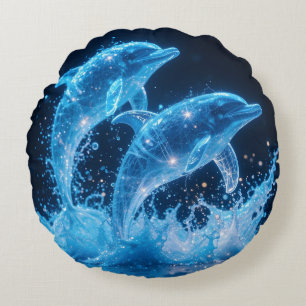 Celestiale Delphine: Tanz des Lichts 1 Rundes Kissen