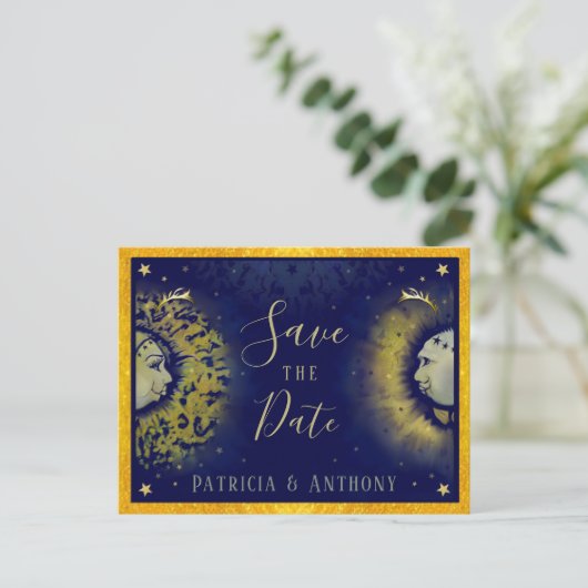 Celestiale Liebe Save the Date Postkarte (Stehend Vorderseite)