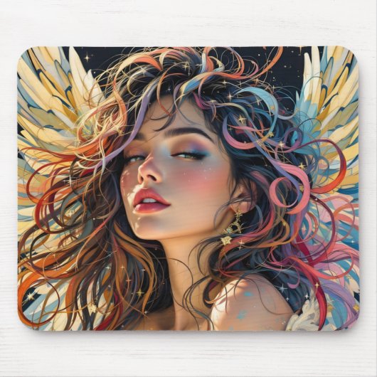 Celestiale Strahlung - Rainbow-Winged-Angel-Portra Mousepad (Vorne)