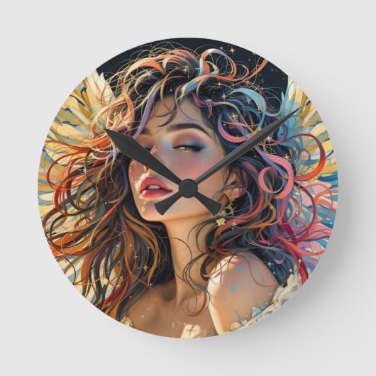 Celestiale Strahlung - Rainbow-Winged-Angel-Portra Runde Wanduhr (Vorderseite)