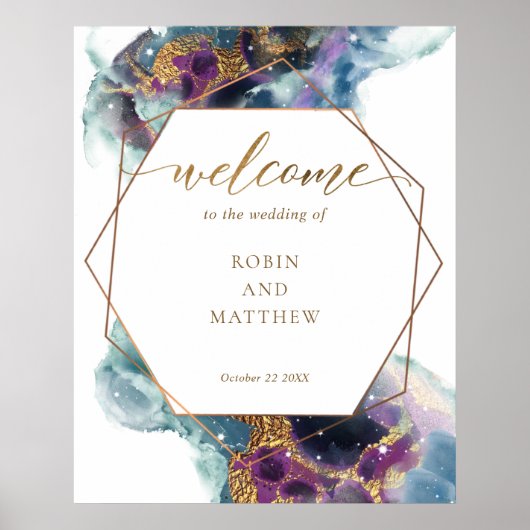 Celestie, Galaxy Blue Aquamarines Lila Begrüßungsz Poster (Vorne)