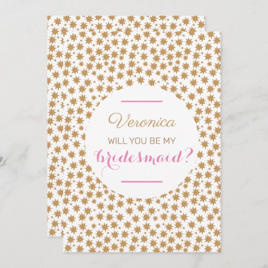 Celestie wirst du meine Bridesmaid sein, rosa weiß Einladung (Vorne/Hinten)