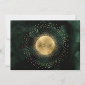 Celestis Mitternacht grüne goldene Sterne Hochzeit Einladung (Rückseite)