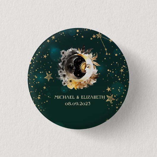 Celestis Sun and Moon Blume Sterne Grün Button (Vorderseite)