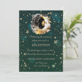 Celestis Sun and Moon Blume Sterne Grün Einladung (Stehend Vorderseite)