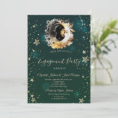 Celestis Sun and Moon Blume Sterne Grün Einladung (Stehend Vorderseite)