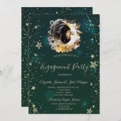 Celestis Sun and Moon Blume Sterne Grün Einladung (Vorne/Hinten)