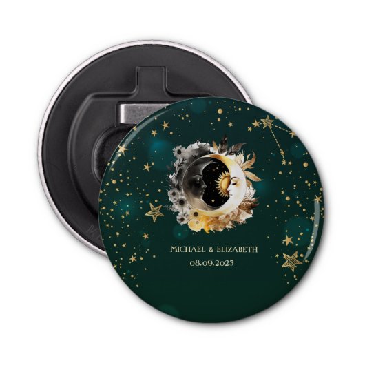 Celestis Sun and Moon Blume Sterne Grün Flaschenöffner (Vorderseite)