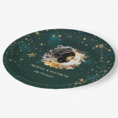 Celestis Sun and Moon Blume Sterne Grün Pappteller (Schrägansicht)