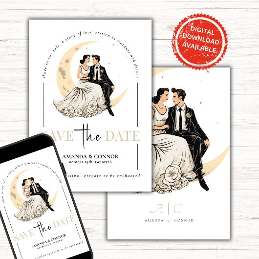 Celestische Liebe: Eleganter Waxing Moon Save the Einladung