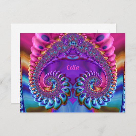CELIA ~ Glossy Postcard 3D Pink Blue Lila Zany Postkarte (Vorne/Hinten)