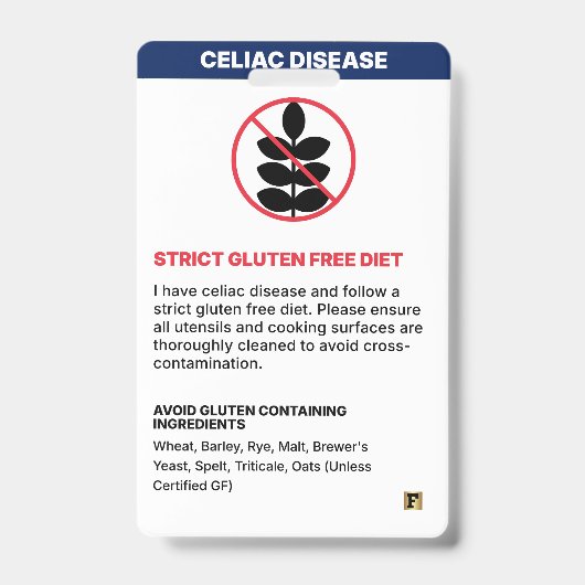Celiac Disease Abzeichen (US-Englisch) Ausweis (Vorderseite)