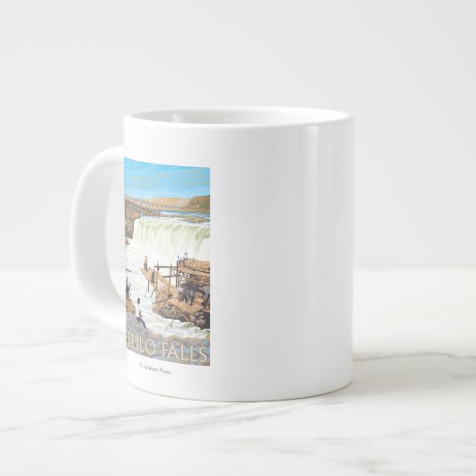 Celilo Falls Angeln Vintage Reiseplan Jumbo-Tasse (Vorderseite Links)