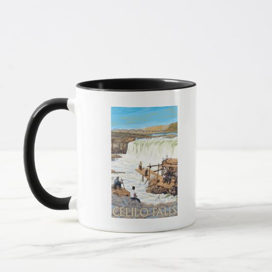 Celilo Falls Fishing Vintage Travel Poster Tasse (Links)