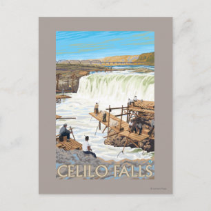 Celilo Falls Fishing Vintage Travelposter Postkarte