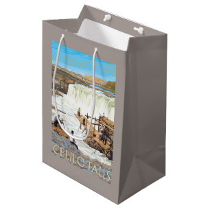 Celilo fällt, Vintages Reise-Plakat fischend Mittlere Geschenktüte
