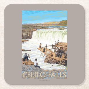 Celilo fällt, Vintages Reise-Plakat fischend Rechteckiger Pappuntersetzer