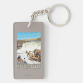 Celilo fällt, Vintages Reise-Plakat fischend Schlüsselanhänger (Rückseite)