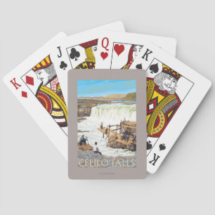 Celilo fällt, Vintages Reise-Plakat fischend Spielkarten