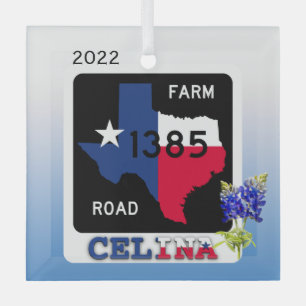 Celina, Texas, fm 1385 & Bluebonnets Ornament Aus Glas