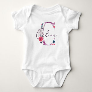 Celine Baby Name Flower Schrift Vintage Floral C Strampler